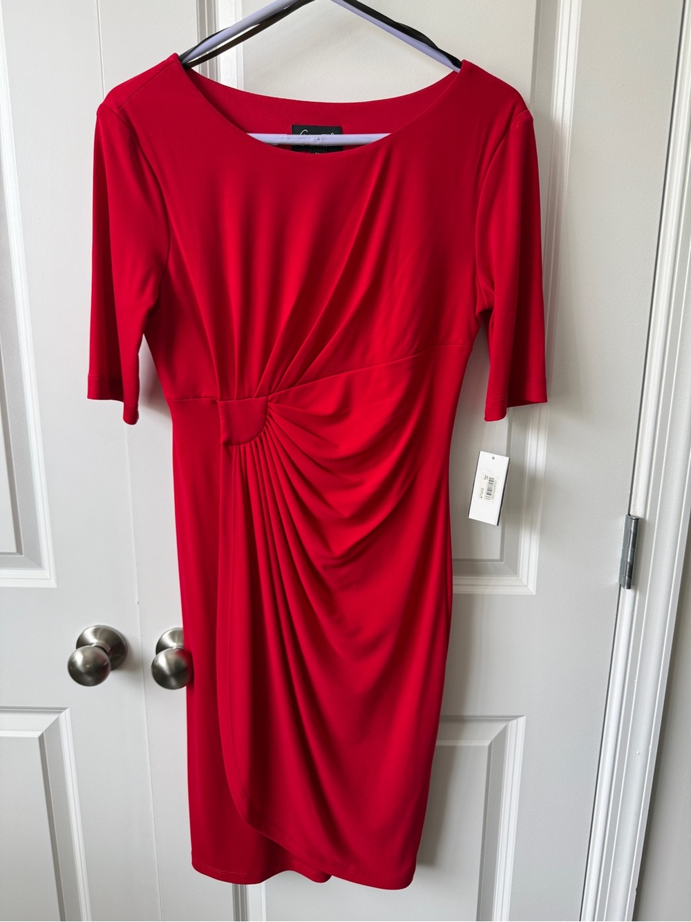 connected apparel Red Ruched Midi Dress